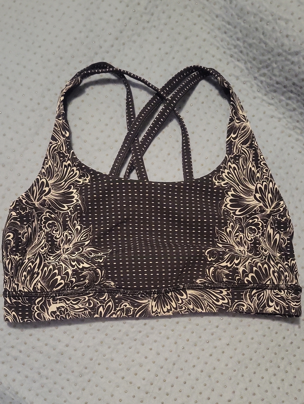 lululemon athletica Black and Cream Floral Strappy Sports Bra